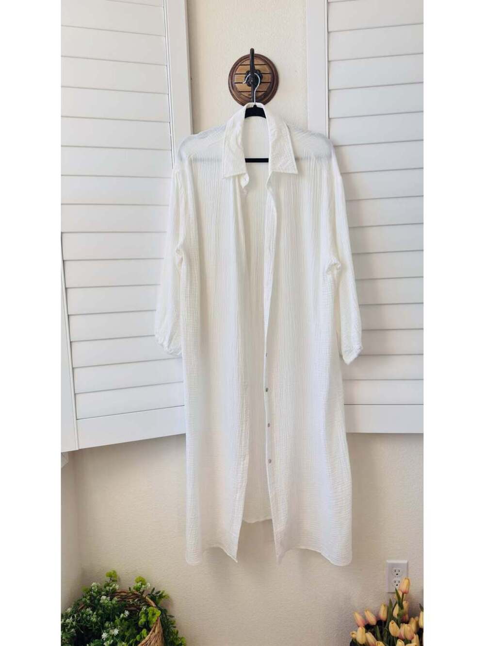 Boutique White Cotton Gauze Button Down Midi Dress - Size M - Picture 1 of 9